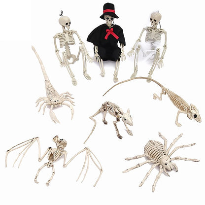 Fake Animal Skeleton Model Halloween Decor Dog Bat Spider Scorpion Cat Skeleton Scary Pendant Props Haunted House Accessories