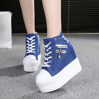 11cm New Brand Hidden Heel Platform Sneakers Women's Breathable Wedge Canvas Shoes Woman Casual Ladies Boots Zapatos De Mujer