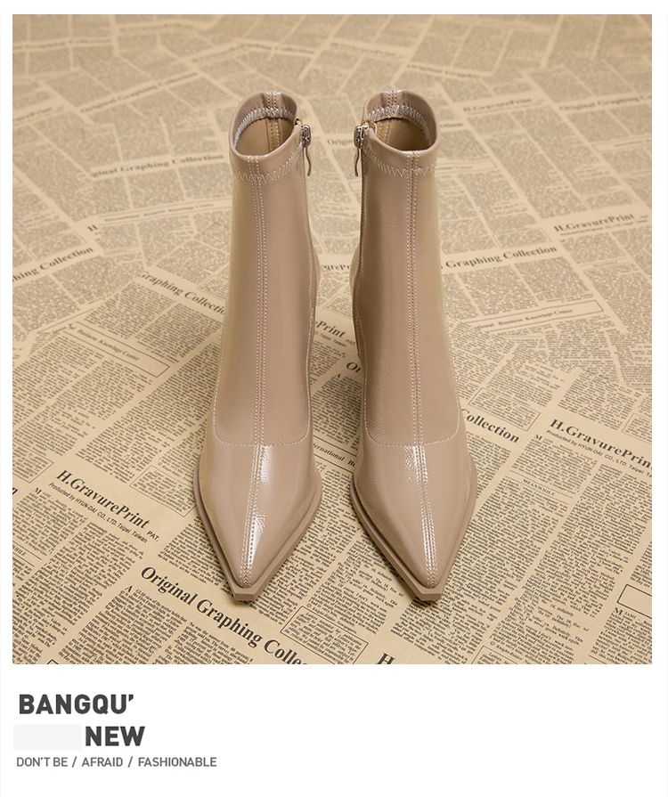 ankle boots fashion pointed square root temperament women's high heels zipper decoration luxury women's winter large size 35-42