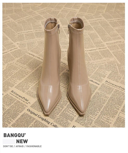 ankle boots fashion pointed square root temperament women's high heels zipper decoration luxury women's winter large size 35-42