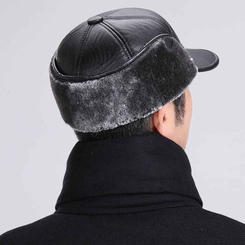 Boné de beisebol quente de inverno para homens, chapéus de pele de couro preto para homens, bonés snapback femininos, casquette, bonés de papai, gorras, protetores de orelha, engrossar