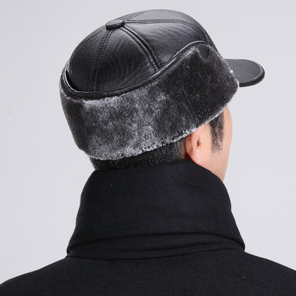 Boné de beisebol quente de inverno para homens, chapéus de pele de couro preto para homens, bonés snapback femininos, casquette, bonés de papai, gorras, protetores de orelha, engrossar