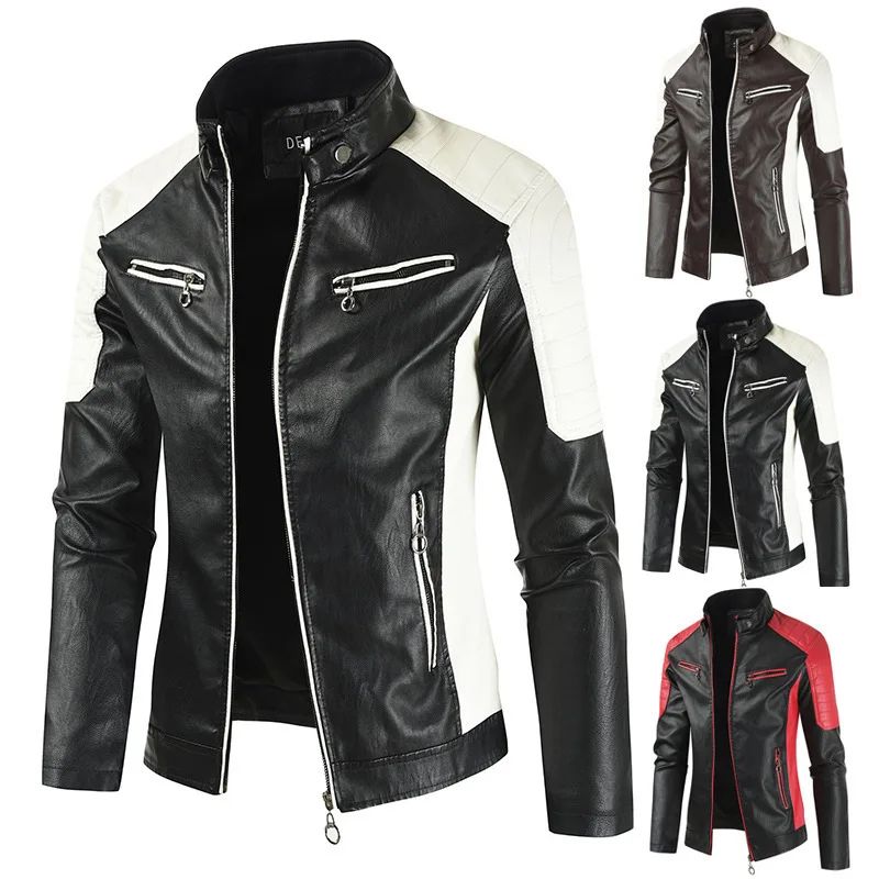 Fashionable Men's Biker Leather Jacket 2025 New Zipper Stand Collar Fleece Lined Casual PU Leather Coat Regular Fit Chinese Orig