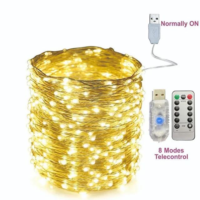 2/5/10/20/30M USB Fairy String Lights LED Sliver Wire Lights With 8 Lighting Modes Remote Control For Bedroom Christmas Decor