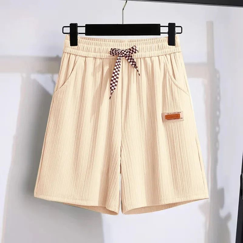 Ice silk shorts, women's summer thin slim, loose high-waisted straight mid pants, casual wide-leg pants, cropped pants