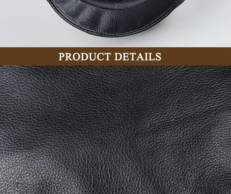 Chapéus Masculinos/Femininos de Inverno em Couro Genuíno Azul-Marinho Unissex Europeu/Americano Streetwear Bonés Pretos Ajustados com Cinto Outdoor Gorro
