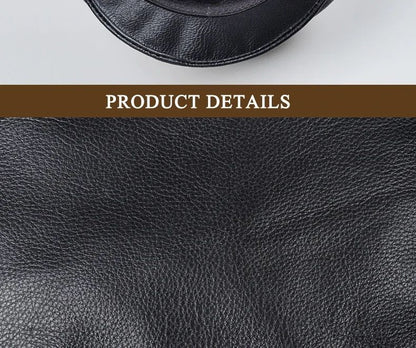 Chapéus Masculinos/Femininos de Inverno em Couro Genuíno Azul-Marinho Unissex Europeu/Americano Streetwear Bonés Pretos Ajustados com Cinto Outdoor Gorro