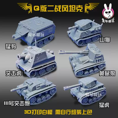 Tanque de Guerra Mundial II Estilo Chibi Metal Slug Gk Modelo - Miniatura Militar Impressa em 3D Modelo Branco Não Pintado Para Diorama de Mesa e Wargame