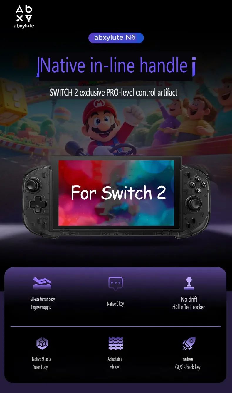 Abxylute N6 Game Controller for Switch 2 Wired Gamepad Integrated Direct Plug in Handle Native Protocol Joycon Vibration Custom