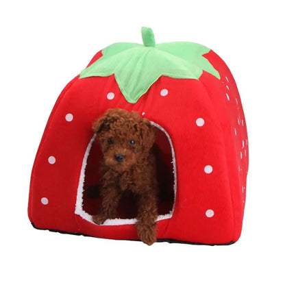 Tenda Casinha de Cachorro Gato Leopardo Morango Macia Casinha de Cachorro Canil Inverno Quente Almofada Cesta Cama de Animais de Estimação Caverna Suprimentos para Animais de Estimação