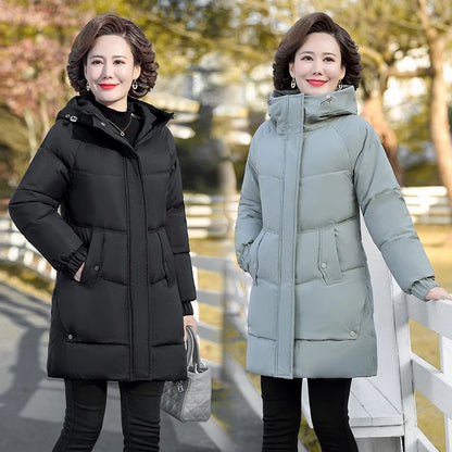 NEW Winter Cotton padded Jacket Hooded fleece thick Parkas Warm Loose Long Overcoat middle aged and Grandma Snow Coat