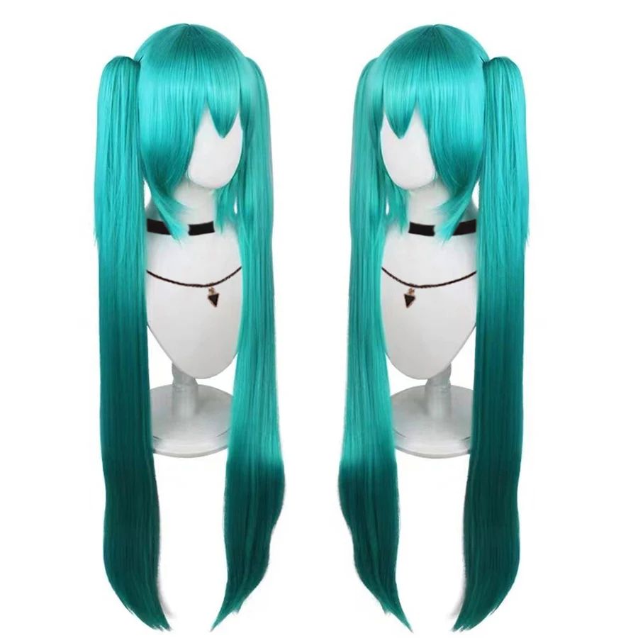 Long Synthetic Hair Clips 2 Ponytails Lolita Green Pink Heat Resistant Party Wigs Synthetic Hair Hatsune Miku Wig Cosplay