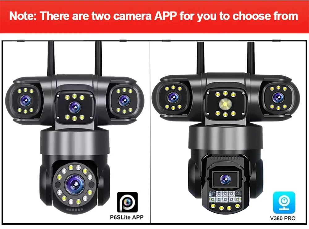 10K 20MP  WIFI IP Camera Outdoor 4 Lens 4 Screens 16X Zoom CCTV Wireless Video Surveillance Cameras 6K 12MP Security Protection