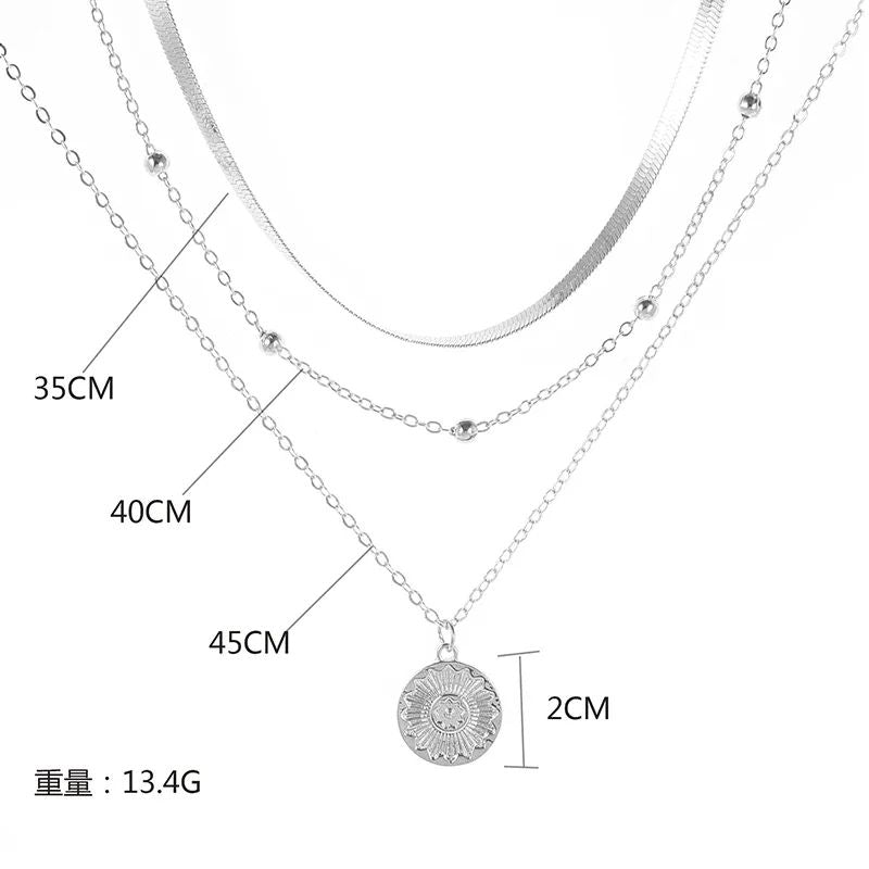 Colar de Prata Esterlina 925 com Três Camadas Redondas, Corrente Simples em Formato de Cobra, Corrente de Bolinhas, Presente para Festas, Casamentos, Joias Exquisitas Femininas