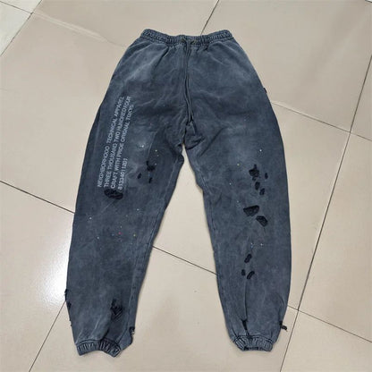 2025 Calças de Moletom NBHD Soltas Unissex de Alta Qualidade com Lavagem Pesada Retrô e Tinta Espirrada Calças de Pista Moletom Neighborhood