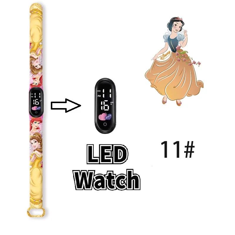 Disney Princess Kids Digital Watch Cartoon Action Figure Snow White LED Touch Waterproof Electronic Watch Toys for Children
