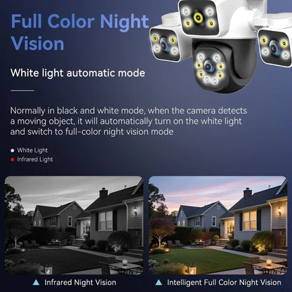 PEGATAH 6K 12MP Outdoor WiFi Camera Three Screen Three Lens 10X Zoom PTZ Automatic Tracking Audible Visual Alarm Security Cam