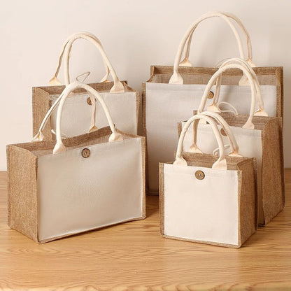 Blank Canvas Tote Bag – Faux Burlap Texture, Large DIY Painting Bag for Acrylics, Hand Carry Shopping Purse