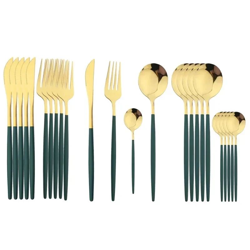 Conjunto de talheres de aço inoxidável banhado a ouro e titânio preto, com 5 peças, cabo com talheres de boca e conjunto de talheres de mesa