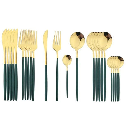 Conjunto de talheres de aço inoxidável banhado a ouro e titânio preto, com 5 peças, cabo com talheres de boca e conjunto de talheres de mesa
