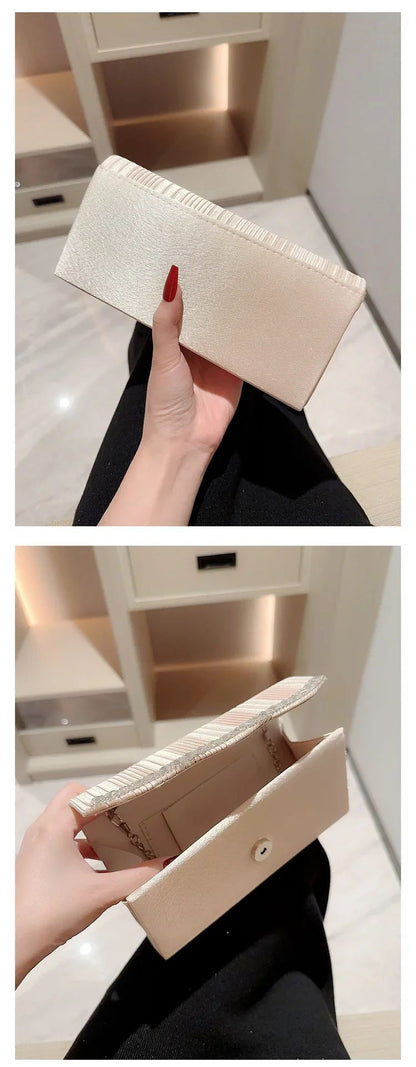 Glitter Ladies Silver Clutch Bag Envelope Evening Bag Fashion Elegant Long Purse Women Chain Shoulder Bags Wedding Party Handbag