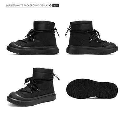 Work Style Snow Boots for Men Women Plus Fleeces Warm Winter Boots High Top Thick Soled Lace Up Black Plush Couple Cotton Shoes
