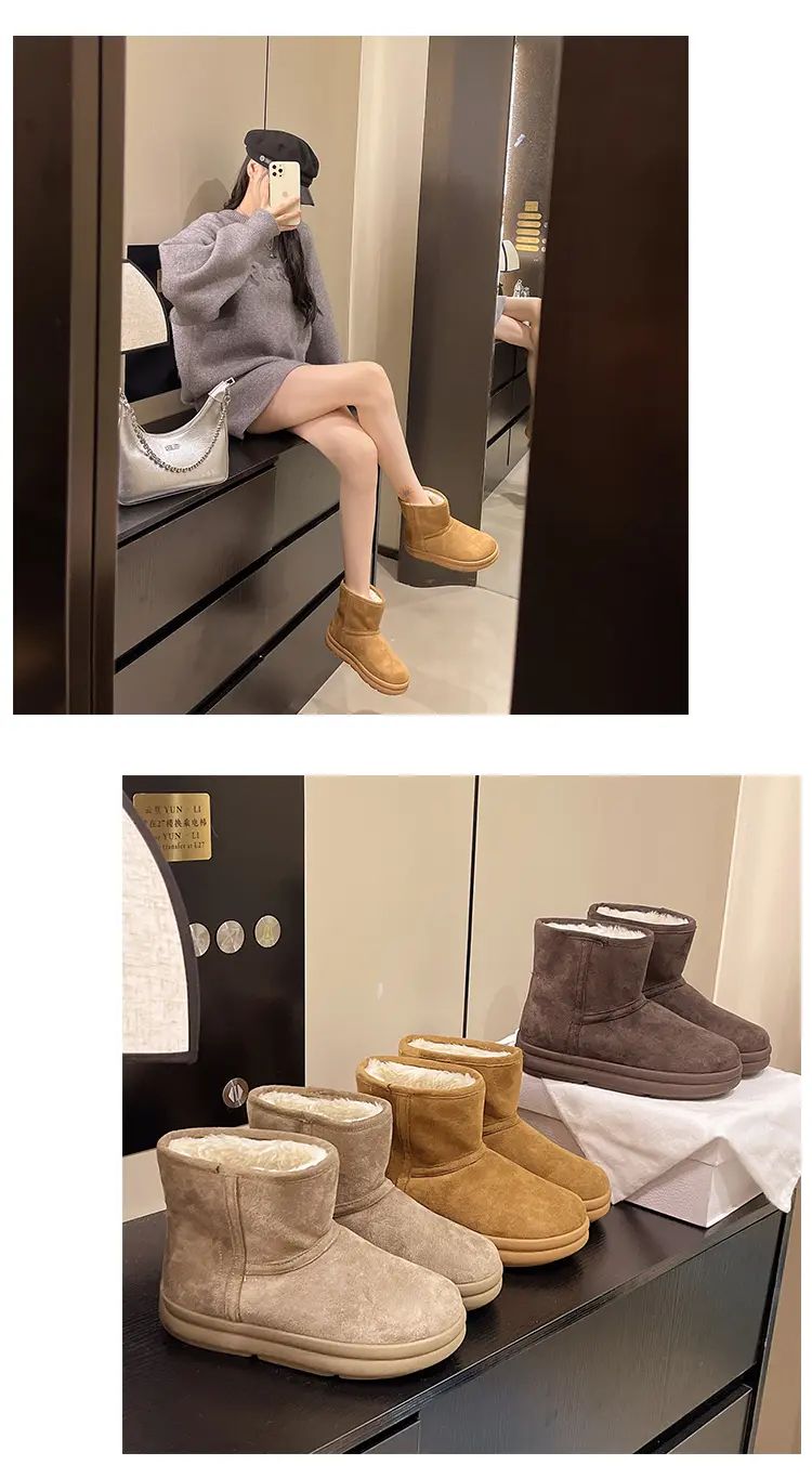 Evshine Winter Mini Snow Boots For Women Plush Lined Warm Suede Snow Boots Comfy Fuzzy Boots Fur Home Ankle Boots Lady Snow Boot