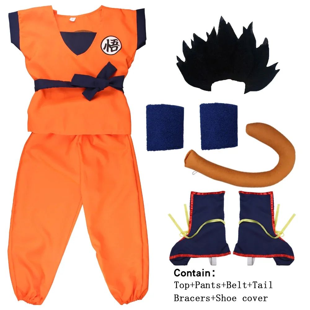 Adult Kids Son Goku Gui Carnival Cosplay Anime Costumes Halloween parties and Holiday Including Tail Wrist Wig Blue Gold Design