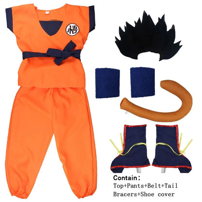 Adult Kids Son Goku Gui Carnival Cosplay Anime Costumes Halloween parties and Holiday Including Tail Wrist Wig Blue Gold Design
