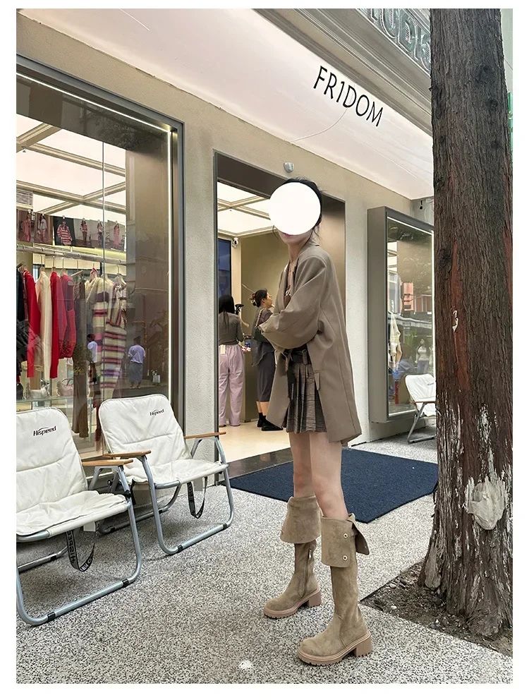 Over The Knee Cowboy Boots Women  Designer Winter Platform Shoes Fashion Fur Suede Wedges Thigh High Boots Motorcycle Shoes 2024