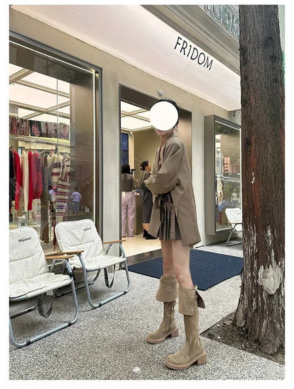 Over The Knee Cowboy Boots Women  Designer Winter Platform Shoes Fashion Fur Suede Wedges Thigh High Boots Motorcycle Shoes 2024