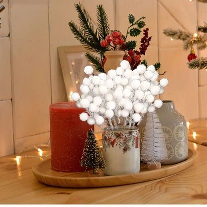 5/50pcs Christmas Snow Tipped Berry Branches Artificial White Berries Fake Flower DIY Wreath Xmas Tree Wedding Party Decoration