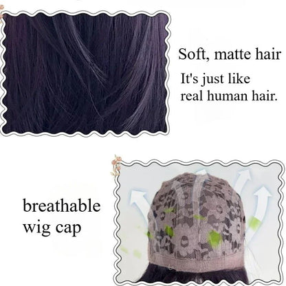 Peruca Ashely Roxo Escuro Feminina 55 cm Cabelo Longo Franja Cortina Camadas Liso Natural Cabelo Sintético Cosplay Perucas Lolita