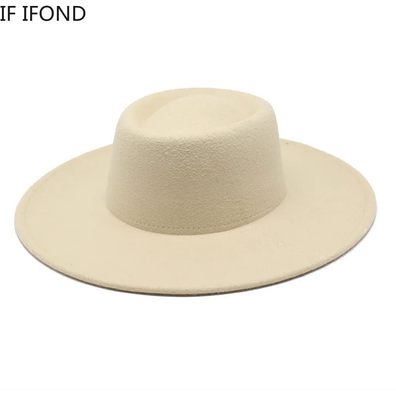 Classic British Style 9.5CM Big Wide Brim Fedora Hat For Women Fashion Autumn Winter Felt Church Hats Wedding Dress Jazz Cap