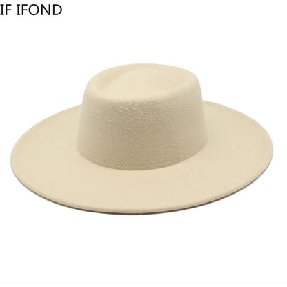 Classic British Style 9.5CM Big Wide Brim Fedora Hat For Women Fashion Autumn Winter Felt Church Hats Wedding Dress Jazz Cap