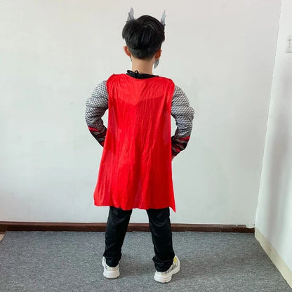 Halloween Carnival Clothes for Men's Thor Muscle Costume Superhero Thor Cosplay Muscle Costume Jumpsuit Mask