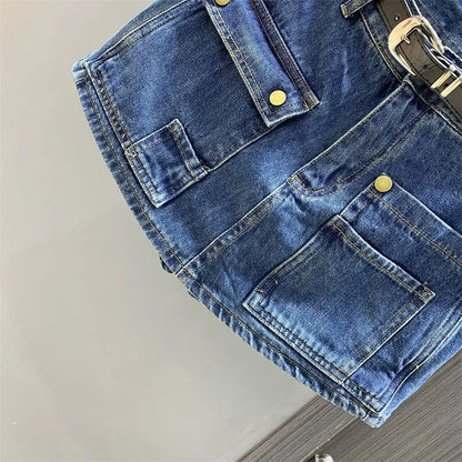 Spring Summer 2025 New Korean Fashion High Waist Denim Short Skirt Women Clothing Trend Sexy Pocket Slim A-line Skirt Female