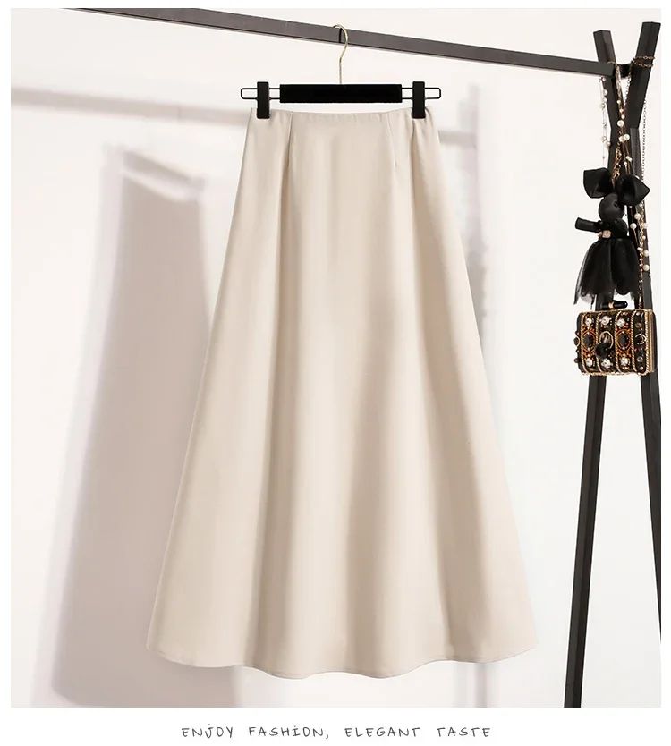 A-Line Mini Skirt High Waist Mid Length Skirts Women's Slimming Black Autumn Elastic Waist Design Solid Color Versatile Skirt