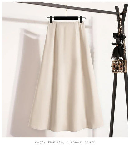 A-Line Mini Skirt High Waist Mid Length Skirts Women's Slimming Black Autumn Elastic Waist Design Solid Color Versatile Skirt