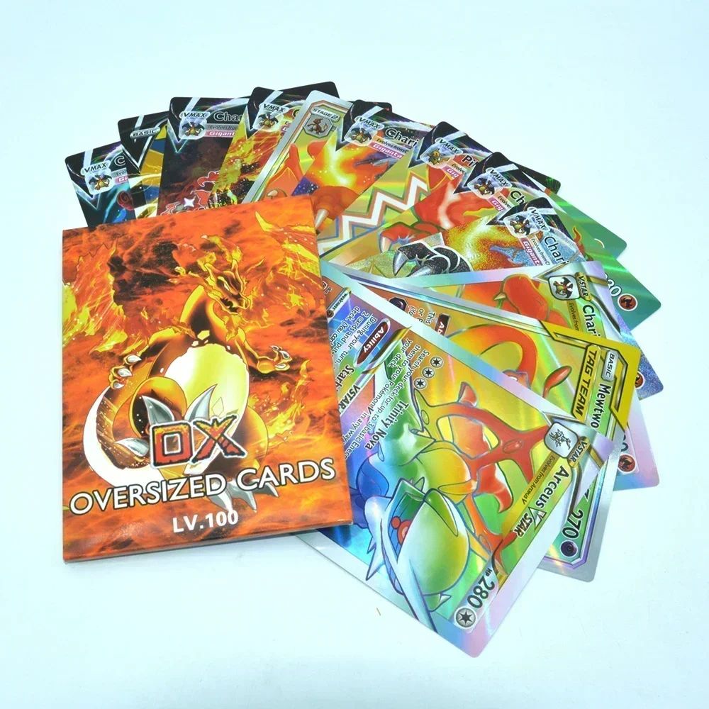 Pokemon 21*15cm Cartas Grandes Arco-Íris Pacote Vstar Letras Gigantes Jumbo Espanhol Alemão Francês Vmax GX Arceus Charizard Carta Rara
