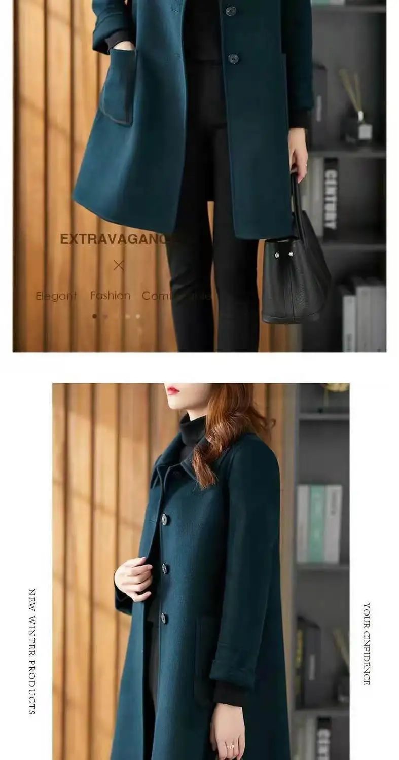 Fashionable Age-Reducing Double-Sided Woolen Coat Medium-Length 2024 Spring New Loose-Fit Slimming Woolen Jacket For Women