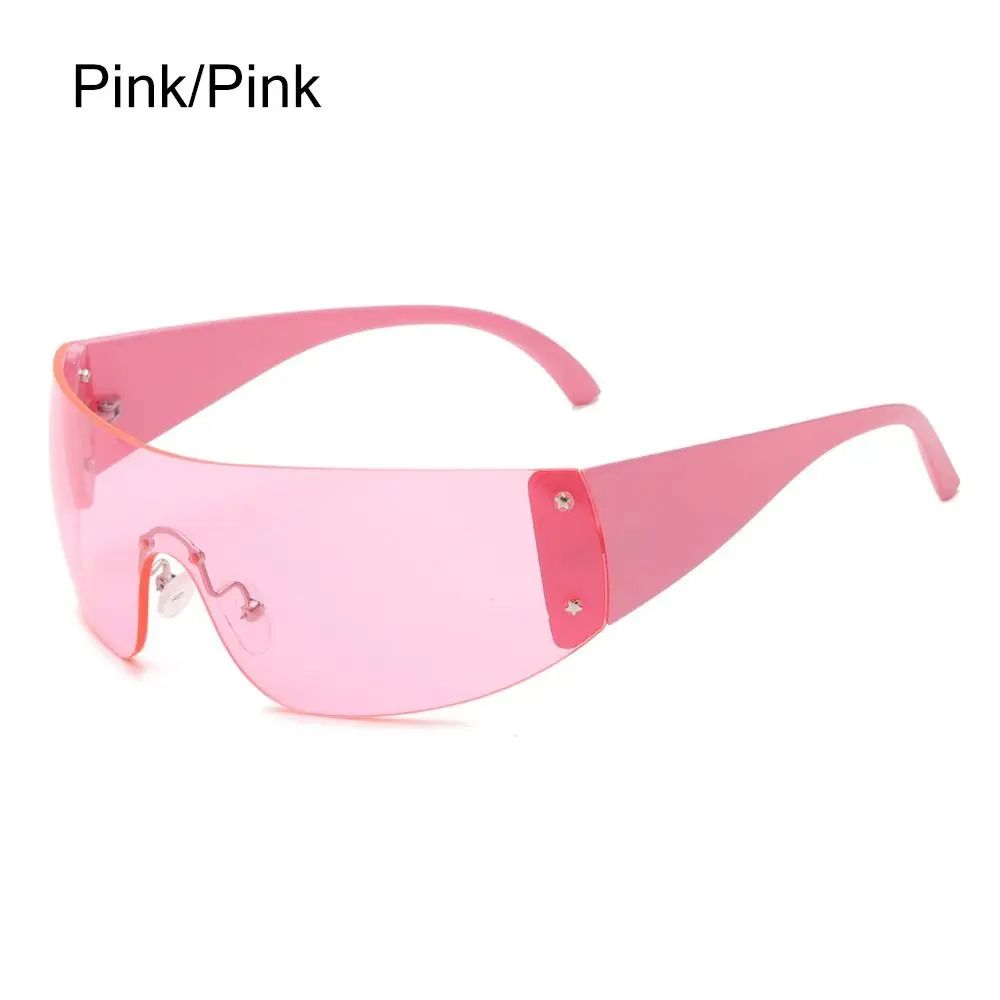 New Y2K Rimless Punk Sunglasses Goggle Women Men Luxury Brand Wrap Around Sun Glasses Five Star Eyewear Sports One Piece Shades