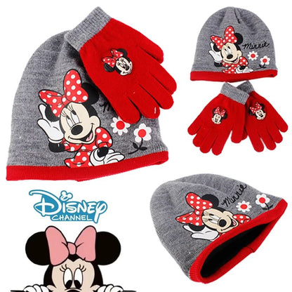 Disney Minnie Mouse Conjunto de Luvas e Gorro de Tricô Desenho Animado Infantil Doce Touca Menina Gorro Gorrinho Menina Acessórios Quentes de Inverno ao Ar Livre