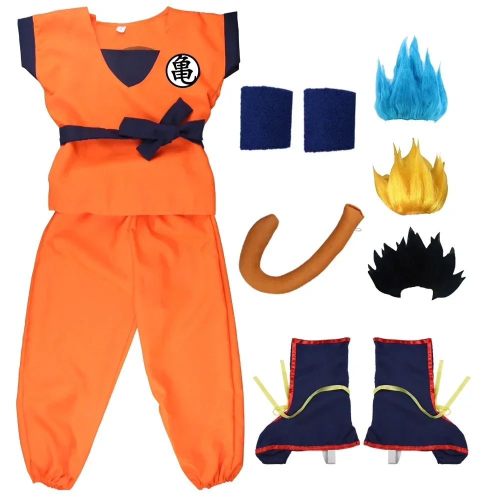 Halloween Adult Kids Son Goku Cosplay Costumes Suits Krillin Outfits Anime Party Child Costumes Tail Wrister Super Saiyan Wig