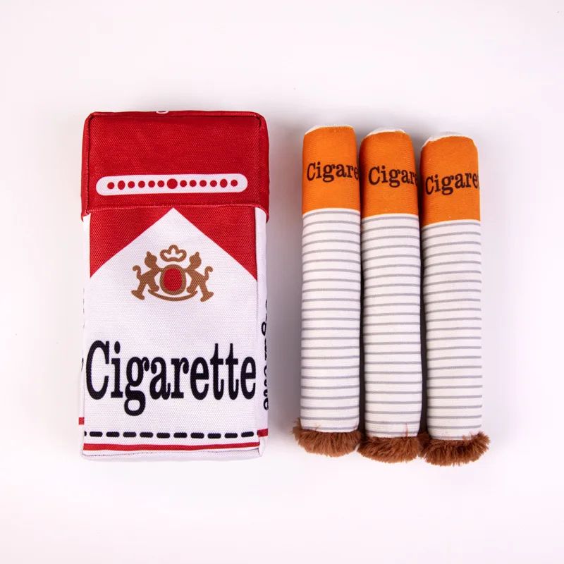 Brinquedos interativos engraçados de pelúcia para cães, design criativo de cigarro, brinquedo de mastigar que faz barulho para cães, o presente perfeito para cães brincarem