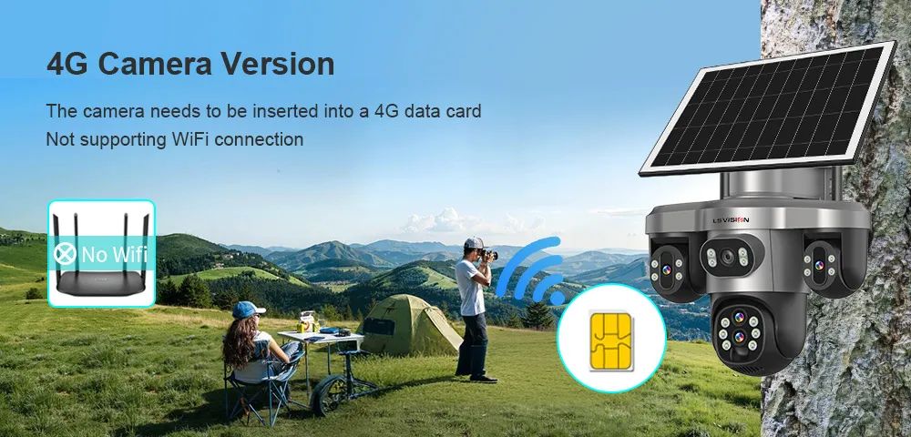LS VISION 20MP 10X Optical Zoom Three PTZ Lens Solar Camera Outdoor WiFi/4G Three Screen Auto Tracking Security Cameras V380 Pro