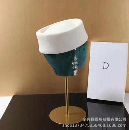 Autumn Winter Women Wool Fedoras Hats Elegant French Hard Top Concave Top Felt Berets Hat  Wedding Fascinator Party Pillbox Cap