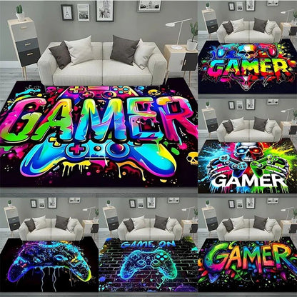 Gaming Rug for Boys Room Gamer Rug with Controller Design Carpet for Game Room Bedroom Decor Non-slip Machine Washab Mat