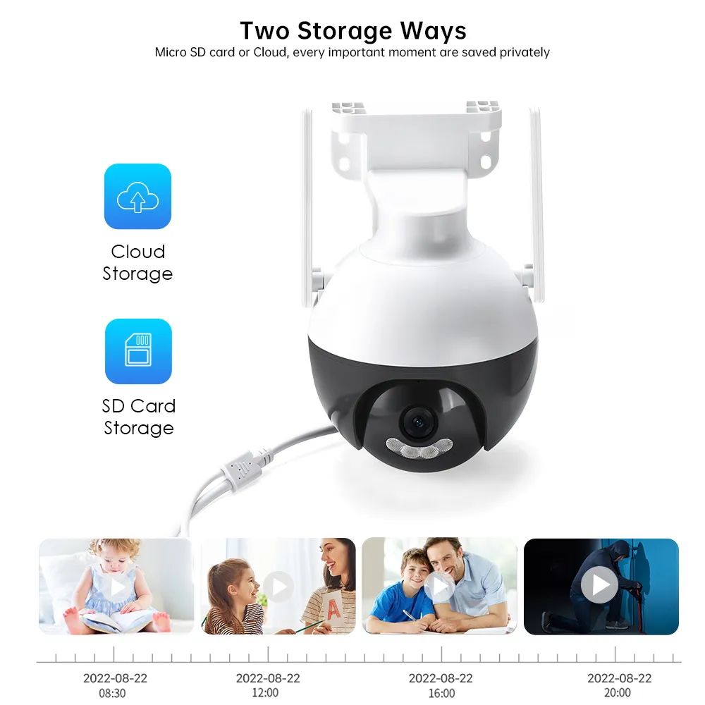 4K 8MP WiFi PTZ IP Camera Human Body Detection Indoor Outdoor Waterproof Color Night Vision Home Security Surveillance System