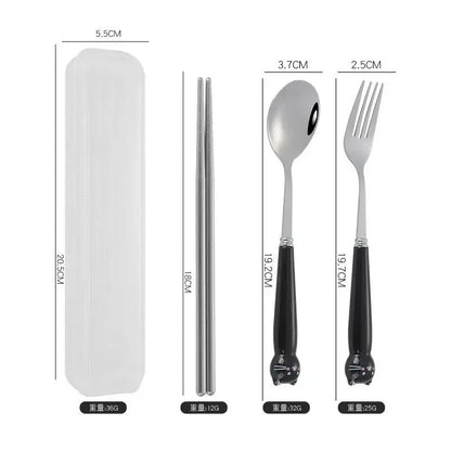 Talheres Portáteis de Desenho Animado com Estojo Utensílios de Cozinha Reutilizáveis Talheres Incluem Garfo Colher para Crianças